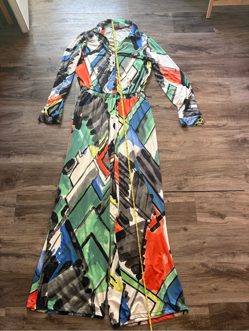 Multicolor Abstract Print Long Sleeve Jumpsuit